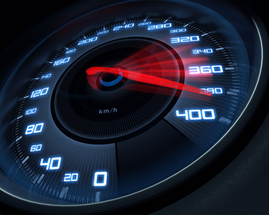 Speedometer scoring high speed in a fast motion blur.